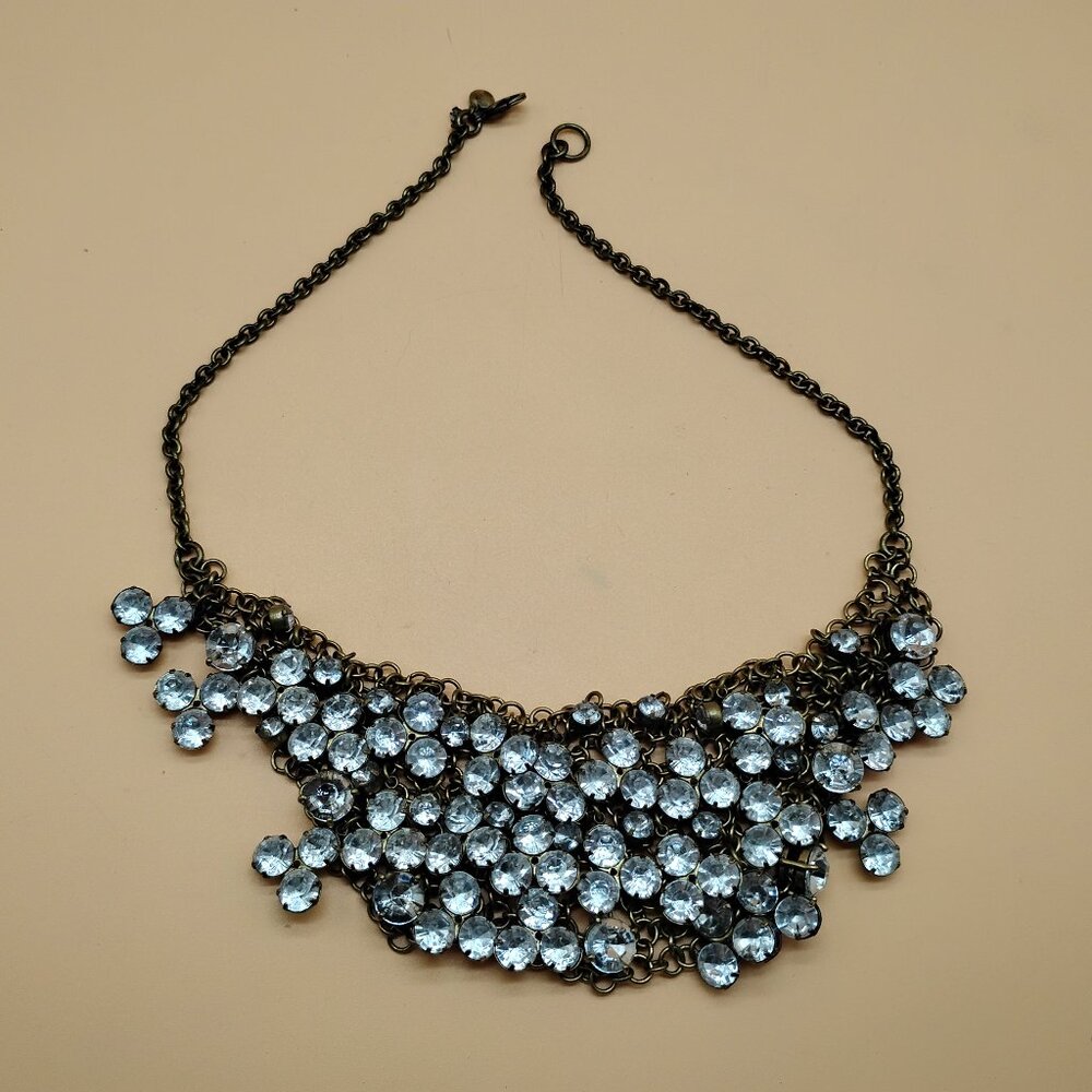 J CREW Rhinestone Bib Necklace Bronze gold